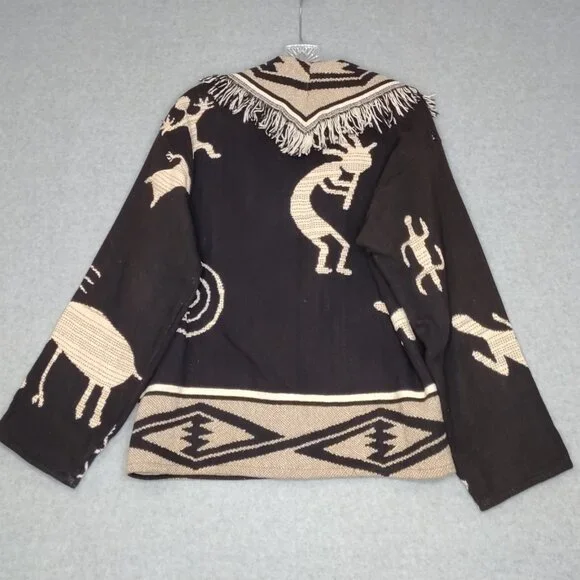 Western One Size Aztec Cowboy Women's All Cotton Jacket Raw Hem 2 Button Front - Picture 10 of 12
